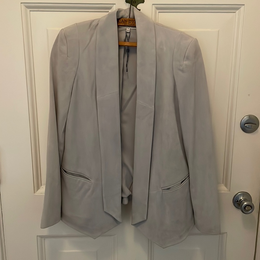 REBECCA MINKOFF Suede Blue Grey Long Jacket Coat Blazer 4
